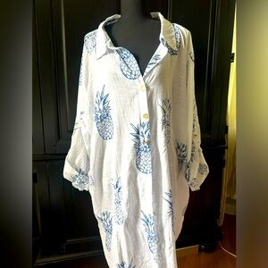 NWT Blue Island Beach coverup in white Linen Size 3X Great quality.